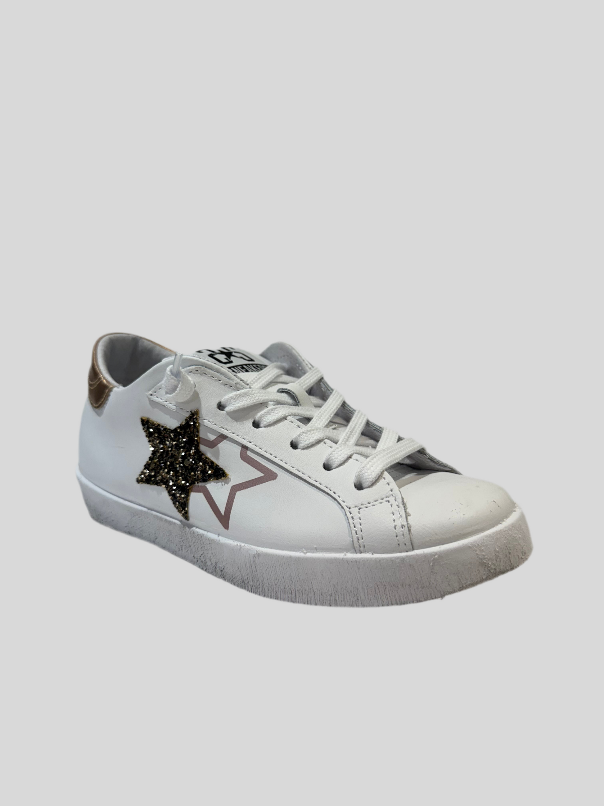 Sneakers donna pelle bianca prime star white - rame 2star
