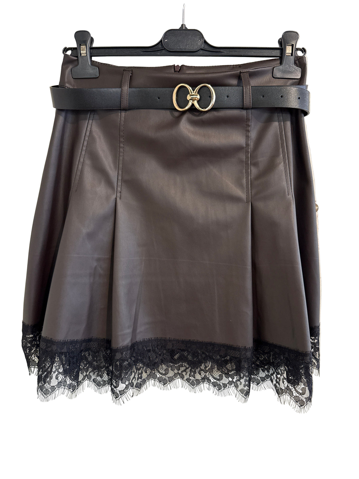 Gonna in ecopelle marrone pizzo nero Lineaelle