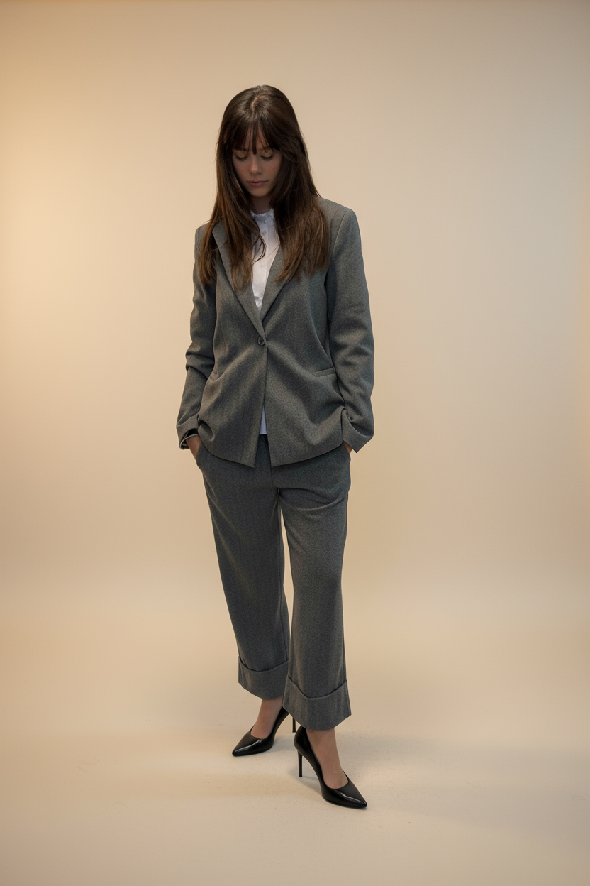 Completo spigato giacca piu pantalone grigio Lineaelle