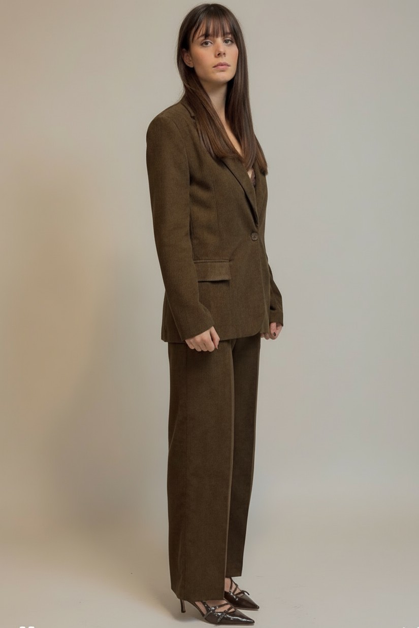 Completo velluto righe giacca piu pantalone marrone Lineaelle