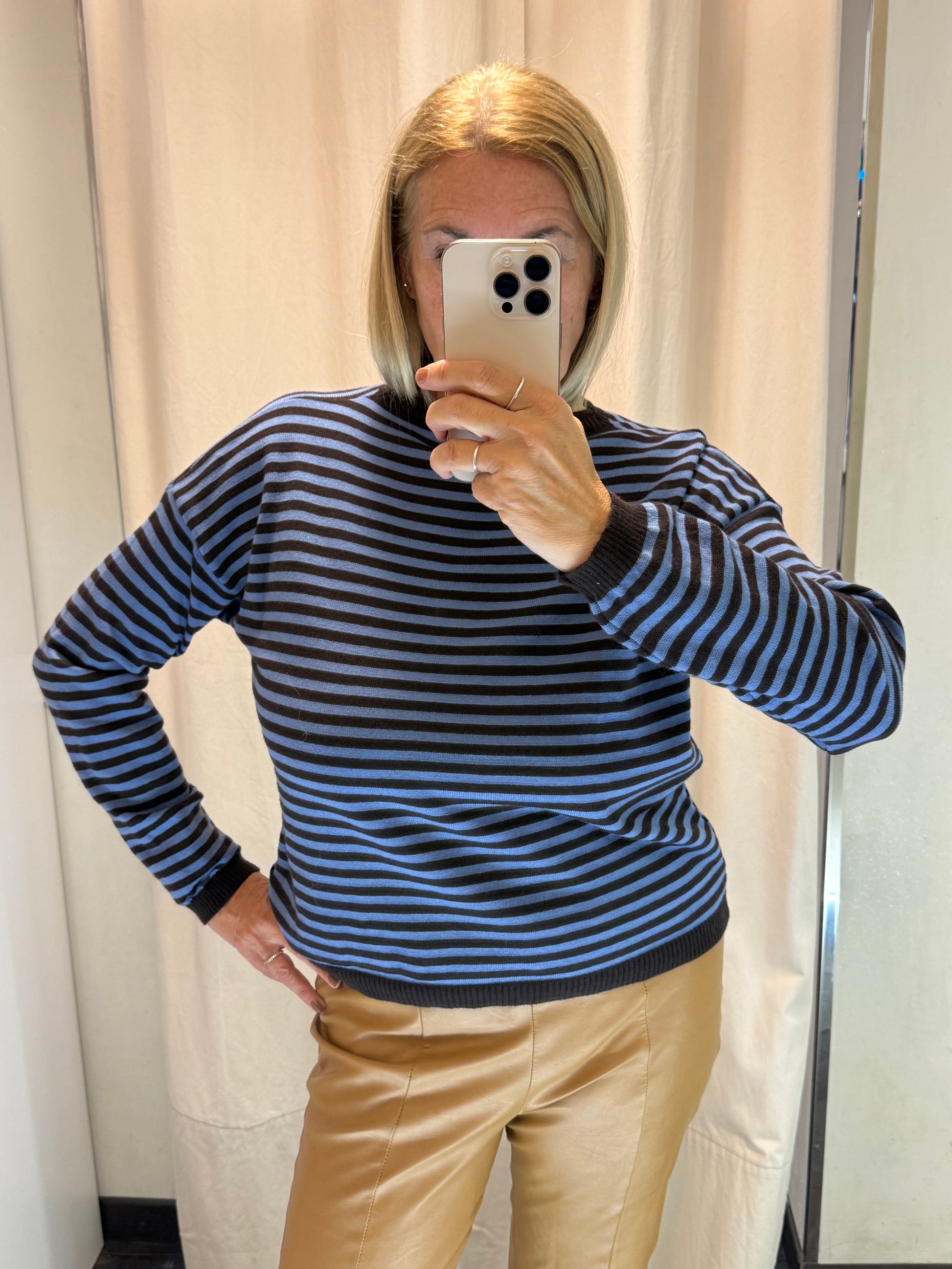 Maglia bicolor righe avio marrone Luisa Lineaelle