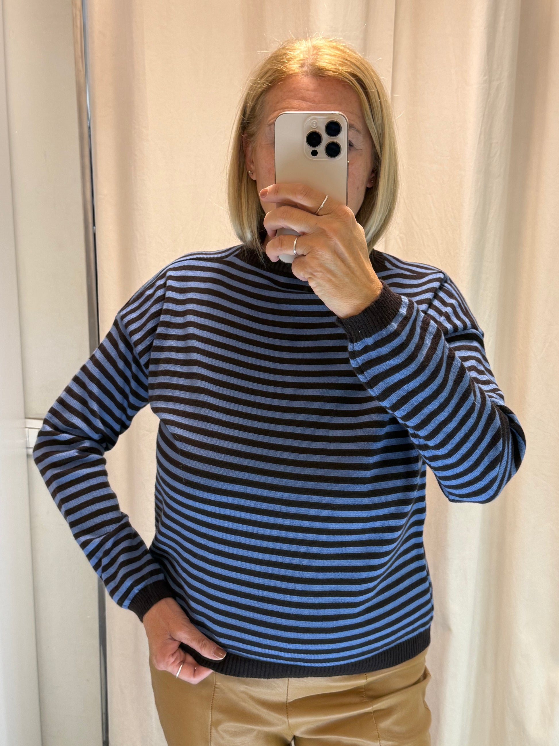 Maglia bicolor righe avio marrone Luisa Lineaelle