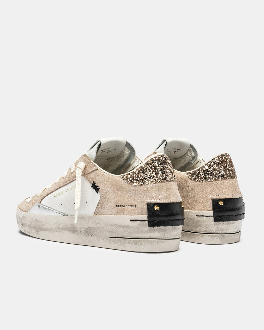 Crime london donna SK8 CRIME SNEAKER BIANCA CAMOSCIO CHAMPAGNE GLITTER Cod. 25190AA8.13