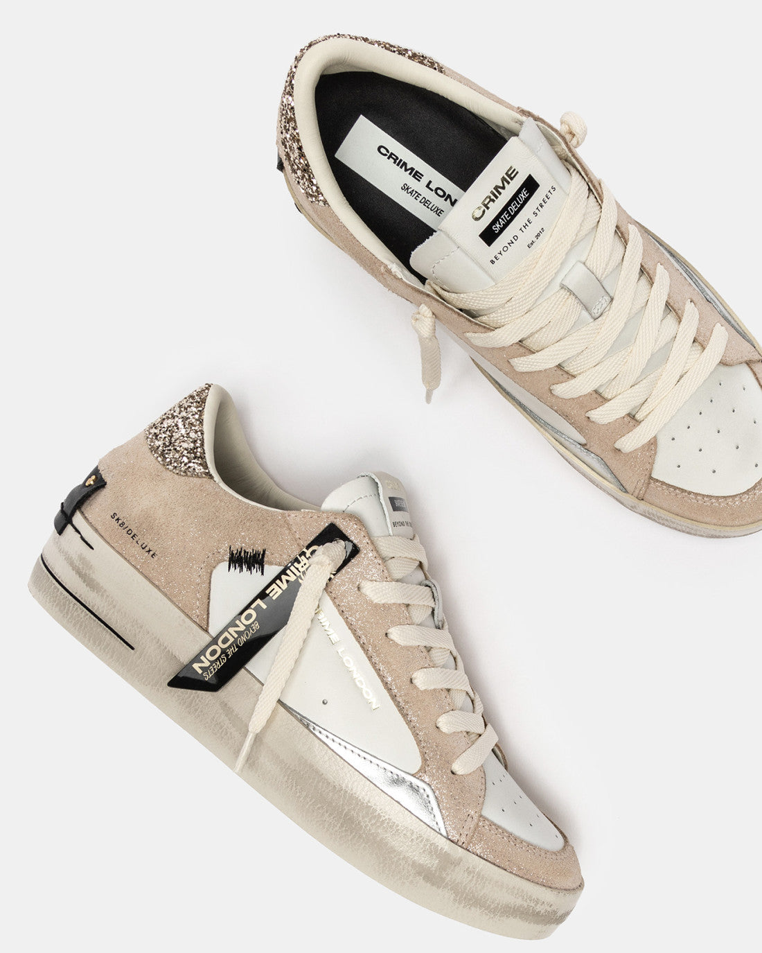Crime london donna SK8 CRIME SNEAKER BIANCA CAMOSCIO CHAMPAGNE GLITTER Cod. 25190AA8.13