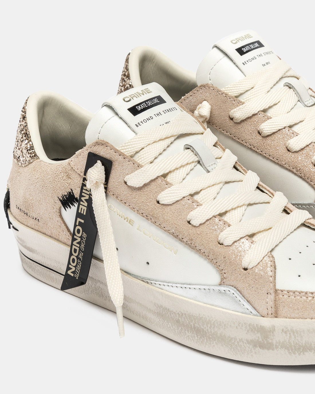 Crime london donna SK8 CRIME SNEAKER BIANCA CAMOSCIO CHAMPAGNE GLITTER Cod. 25190AA8.13