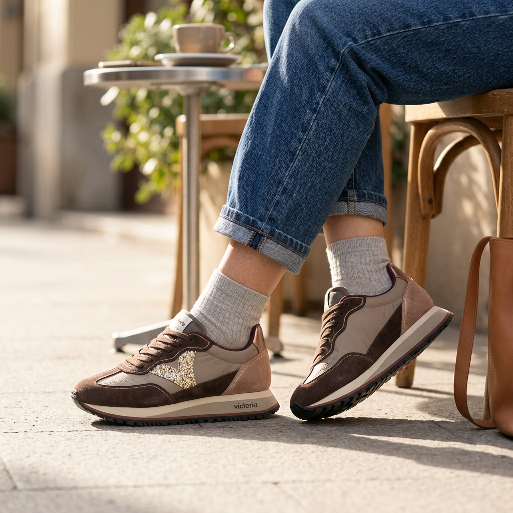VICTORIA SNEAKERS * 1157119 PLATINO MARRONE RUN  DONNA