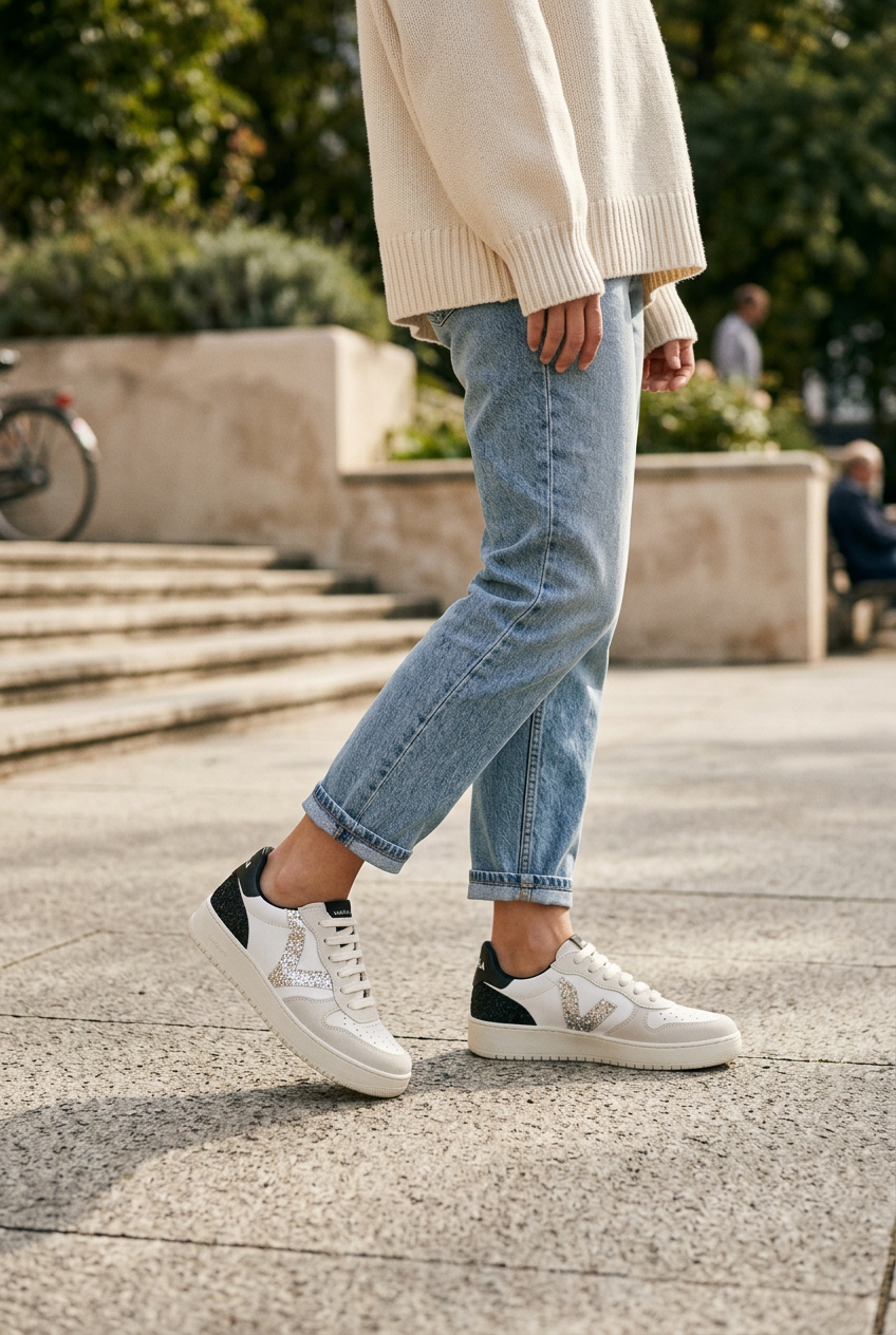 VICTORIA SNEAKERS * 1258271 BIANCO TOP NERO  DONNA