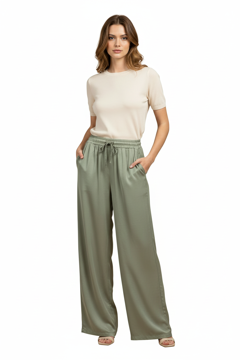 LINEAELLE PANTALONE RASO VISCOSA VERDE MILITARE 14570