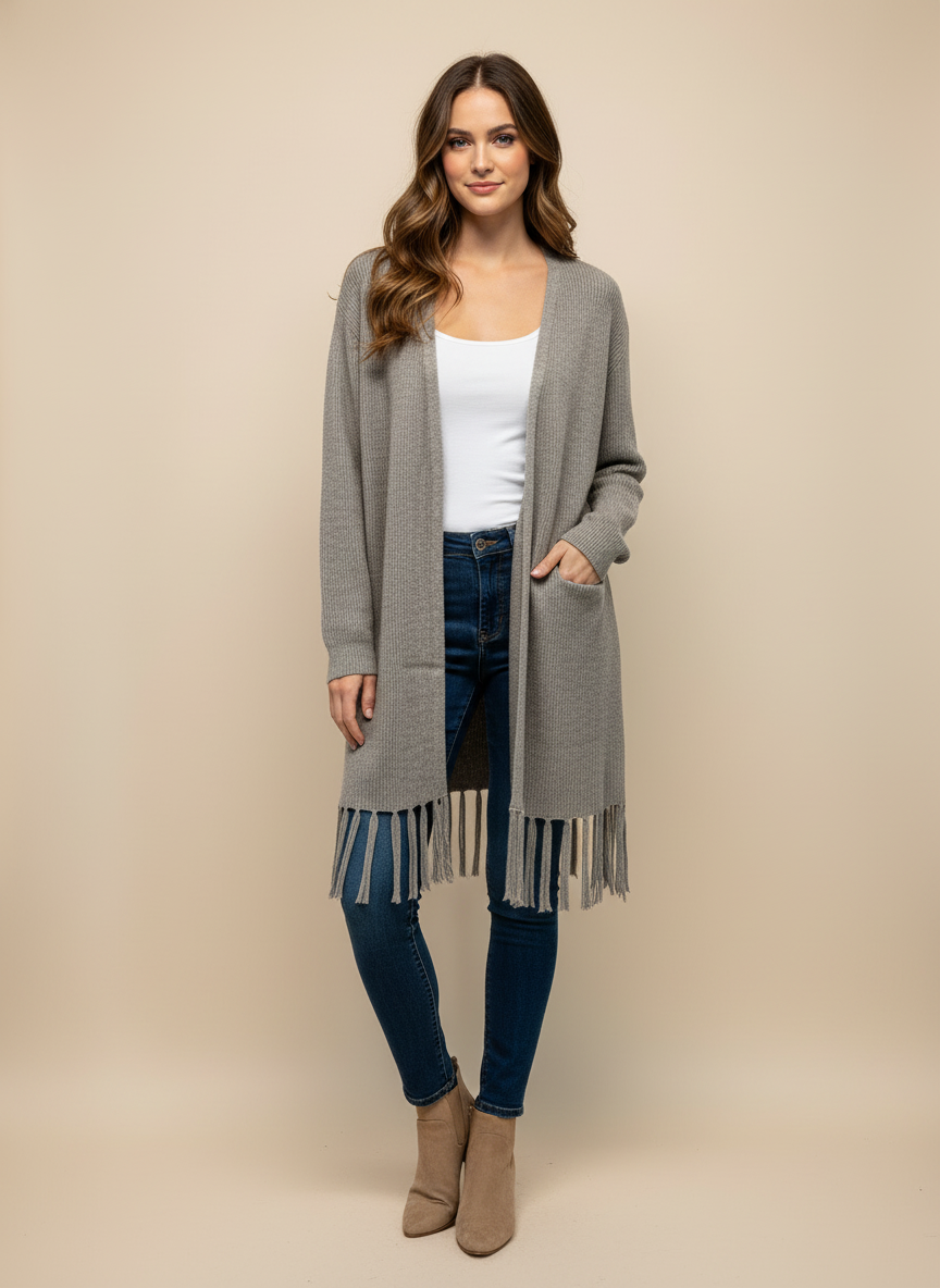 Cardigan frange tortora LineaElle