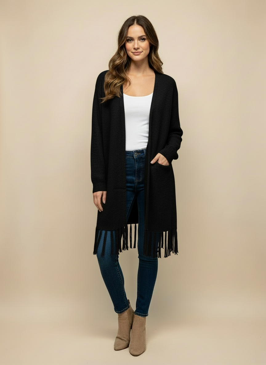 Cardigan frange nero LineaElle