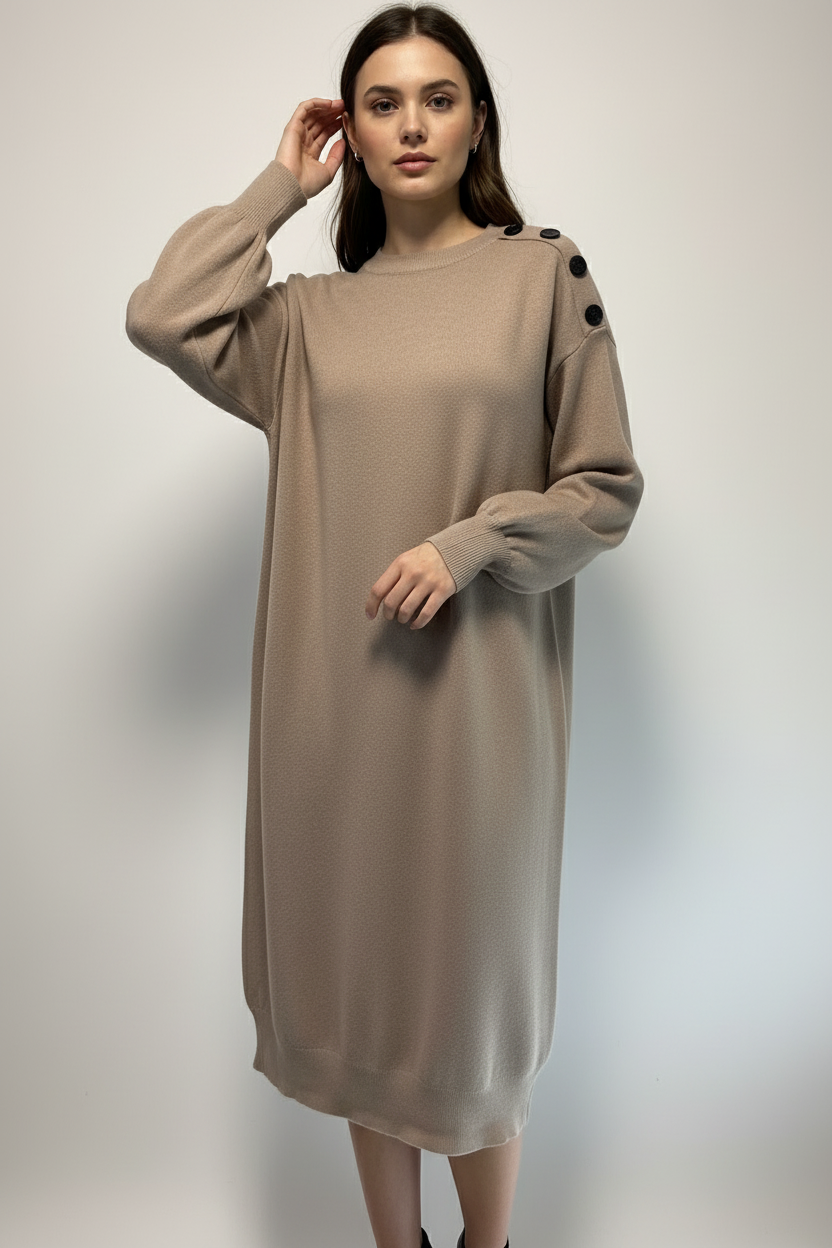 Abito lana  over e bottoni  camel  Lineaelle