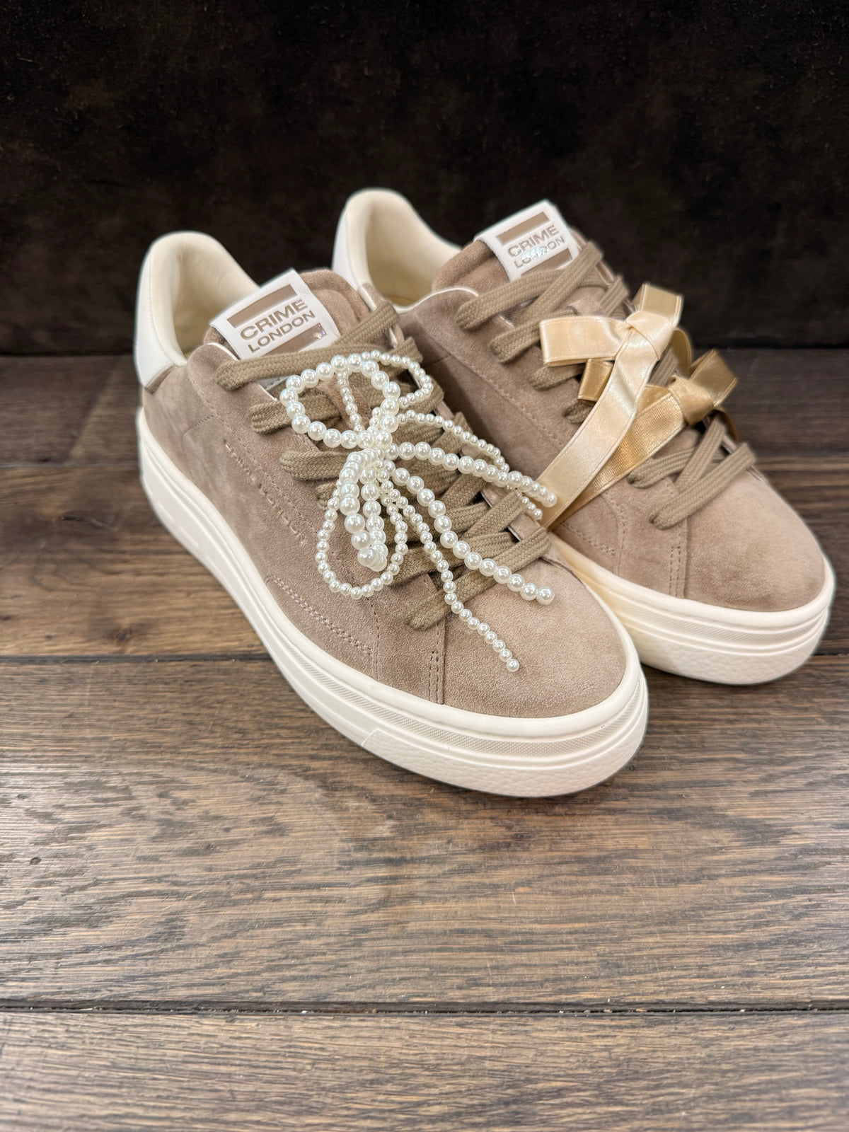 CRIME LONDON NEW ELEVATE CAMOSCIO TAUPE PERLINE DONNA