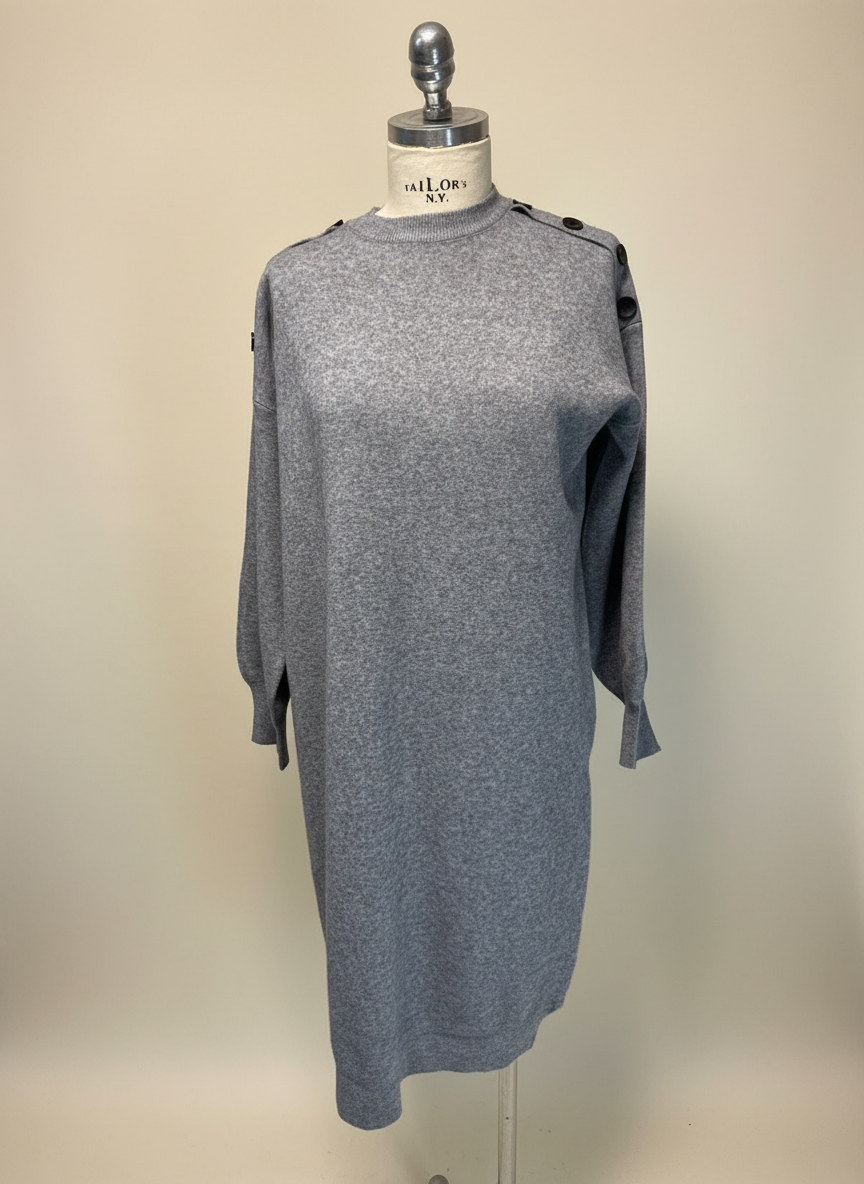 Abito lana  over e bottoni  grigio Lineaelle