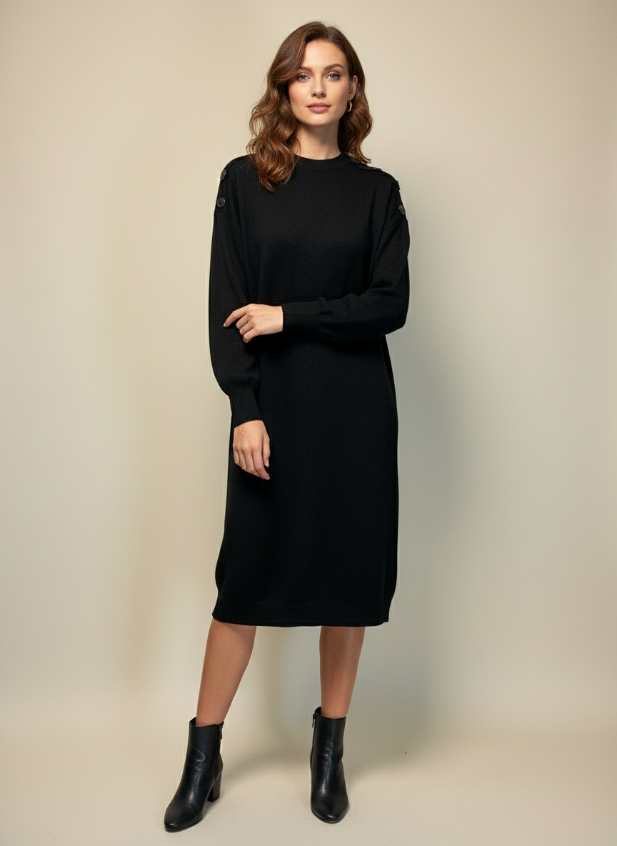 Abito lana  over e bottoni  nero Lineaelle