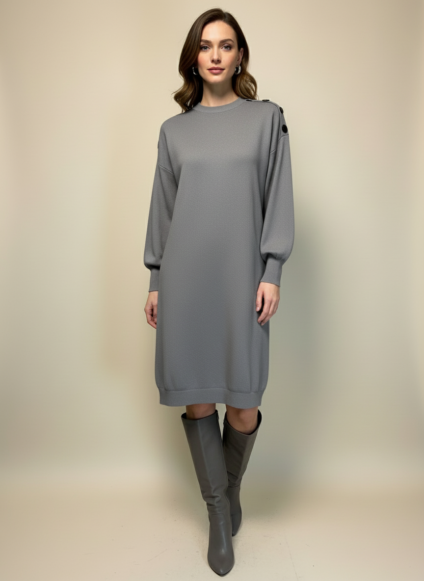 Abito lana  over e bottoni  grigio Lineaelle