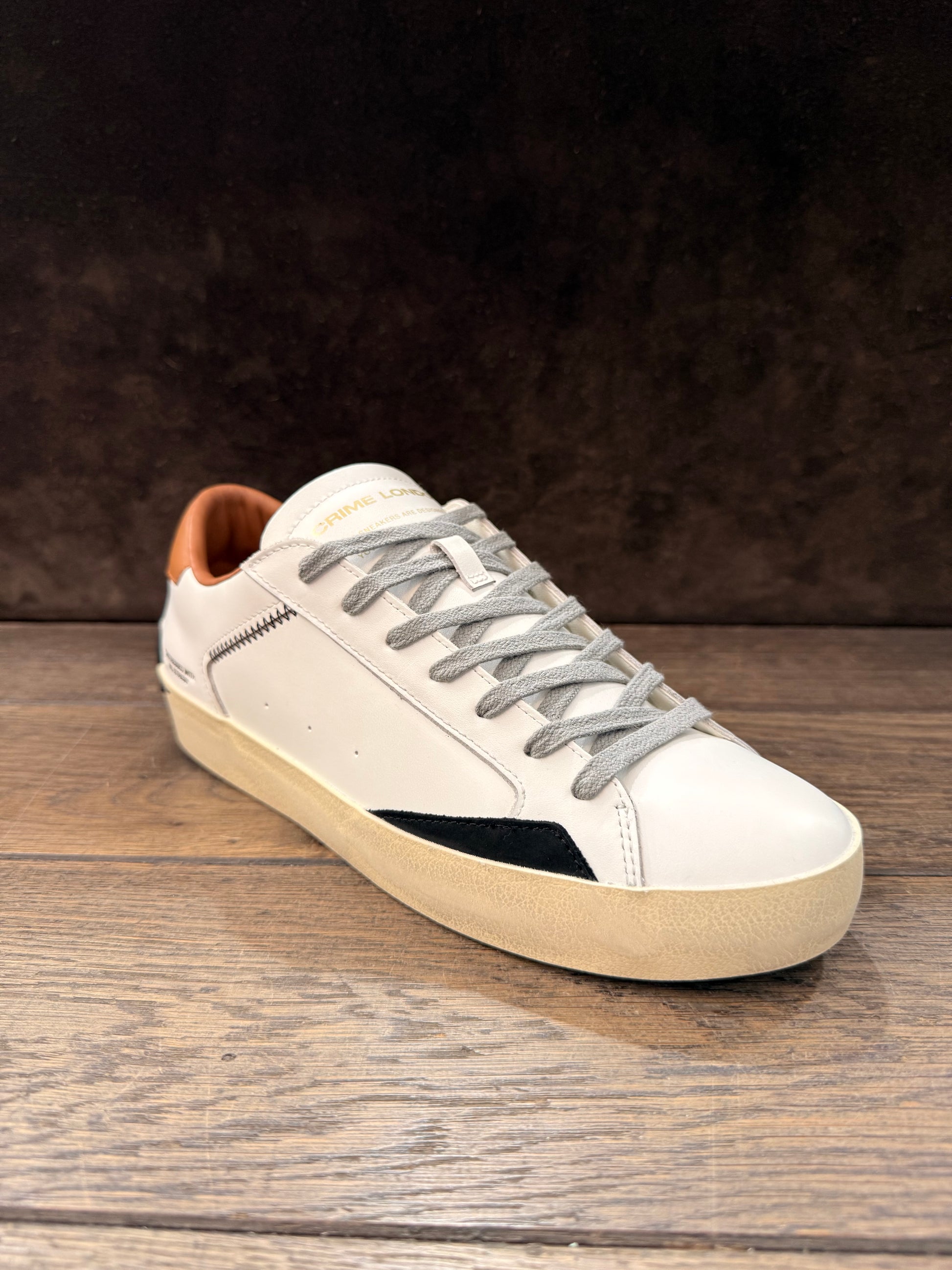 CRIME LONDON DISTRESSED BIANCO TOP CUOIO UOMO