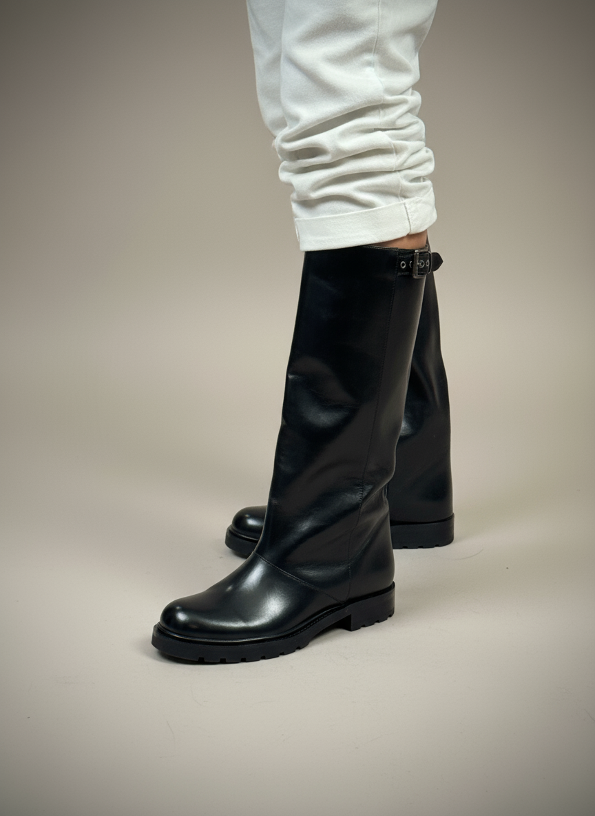 Stivale biker 1 fibbia risvolta nero Lineaelle