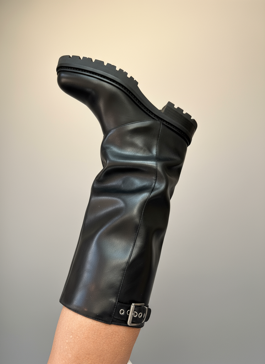 Stivale biker 1 fibbia risvolta nero Lineaelle