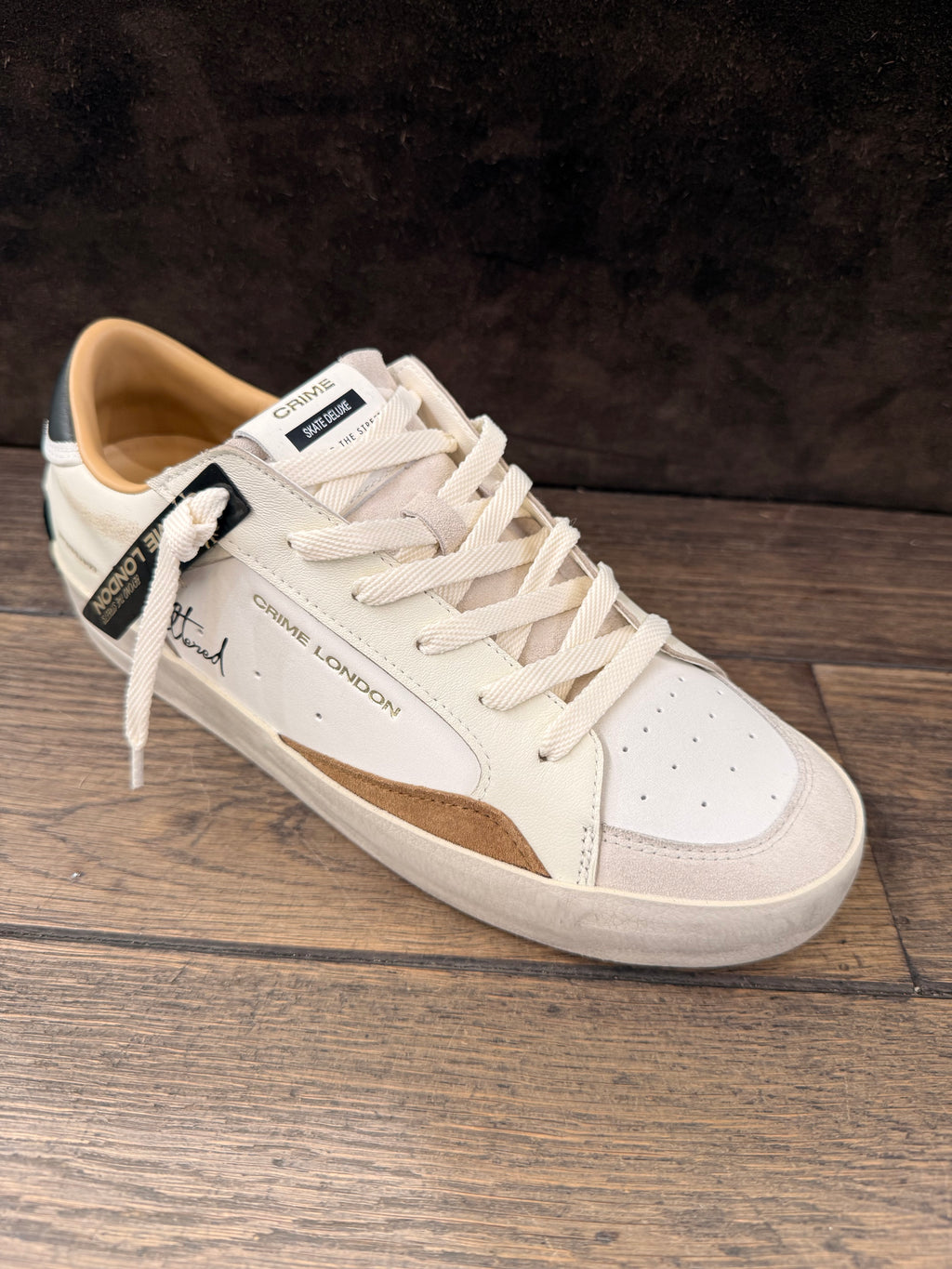 CRIME LONDON SK8 DELUXE BIANCO DETT.CUOIO  TOP NERO UOMO