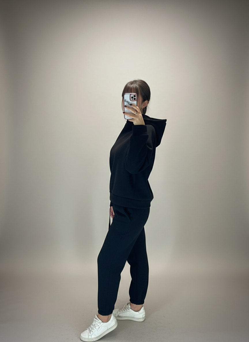 completo felpa cappuccio nera luisa lineaelle