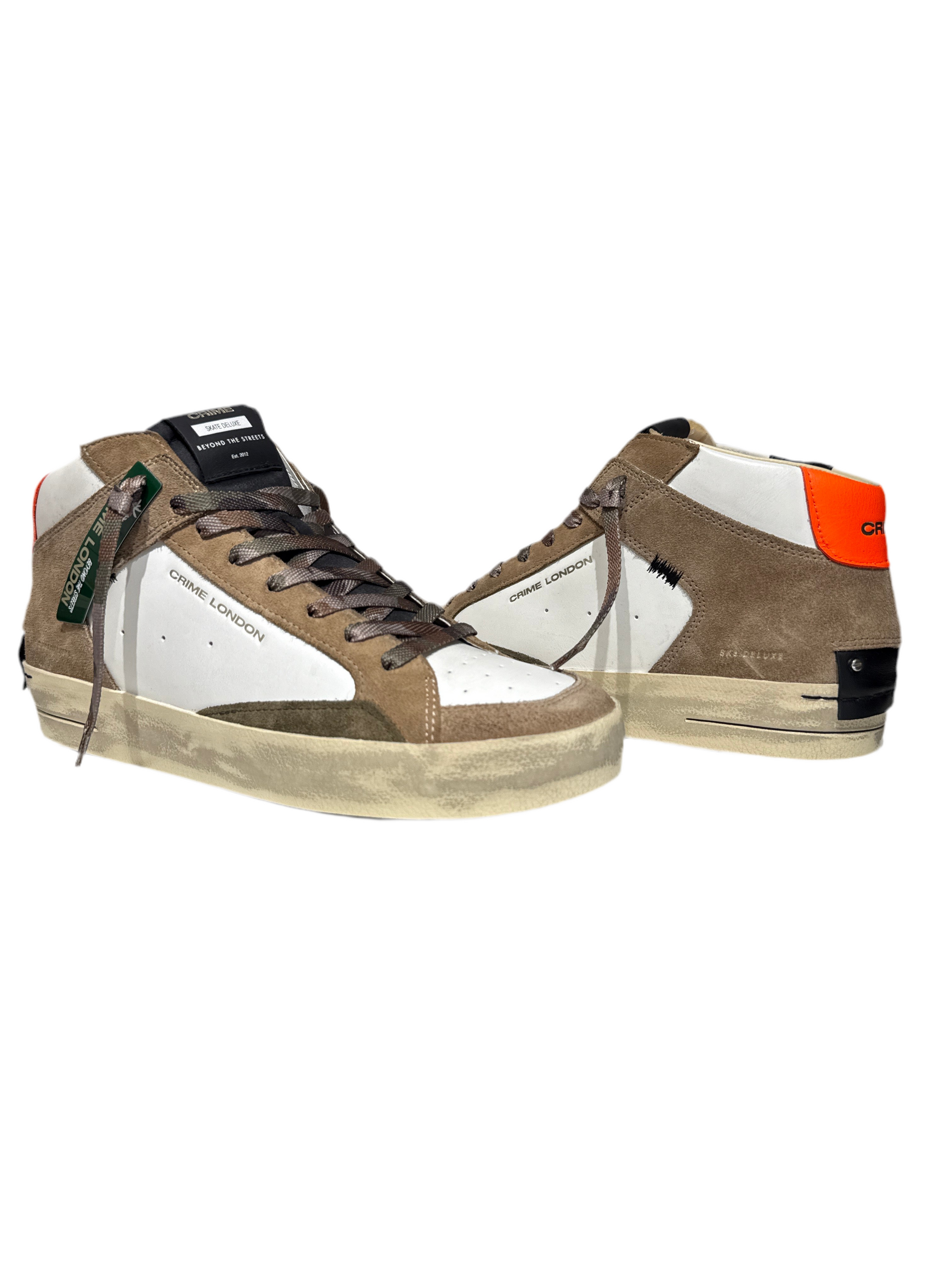 Sneakers uomo Crime London SK8 de luxe MID bianca dettagli beige-verdi 11152AA8.18