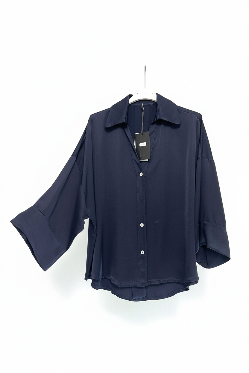 LINEAELLE CAMICIA RASO VISCOSA BLU 14078