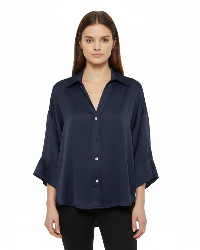 LINEAELLE CAMICIA RASO VISCOSA BLU 14078