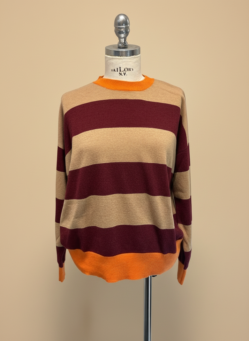 Maglia righe camel bordo arancio Lineaelle