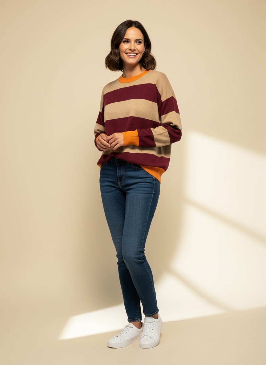 Maglia righe camel bordo arancio Lineaelle