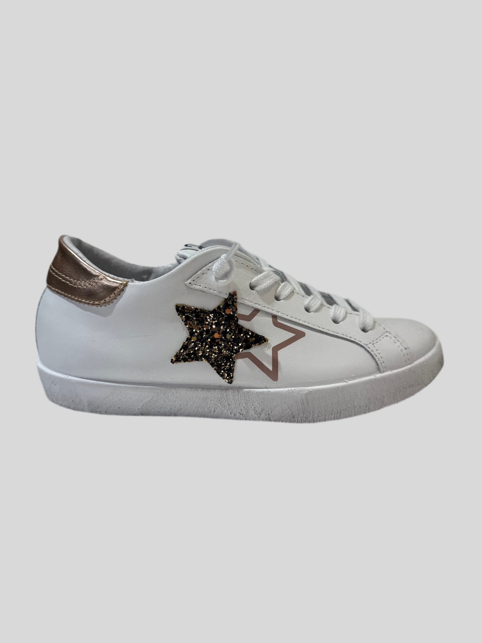 Sneakers donna pelle bianca prime star white - rame 2star