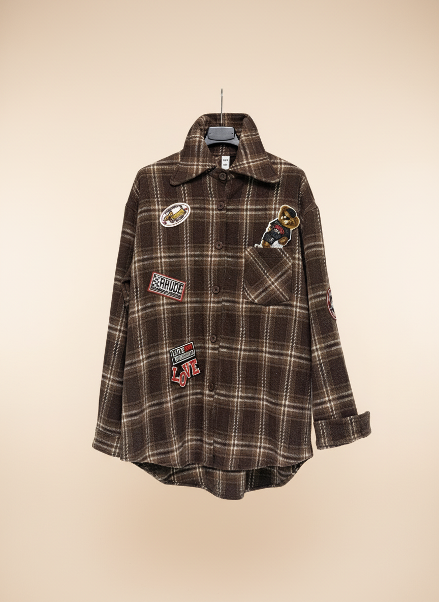 Camicia flanella patch marrone Lineaelle