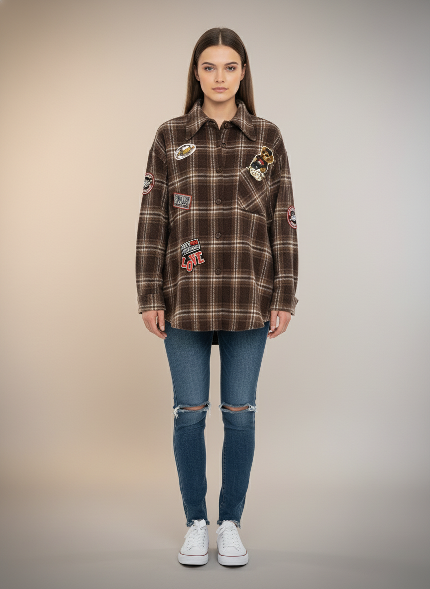 Camicia flanella patch marrone Lineaelle