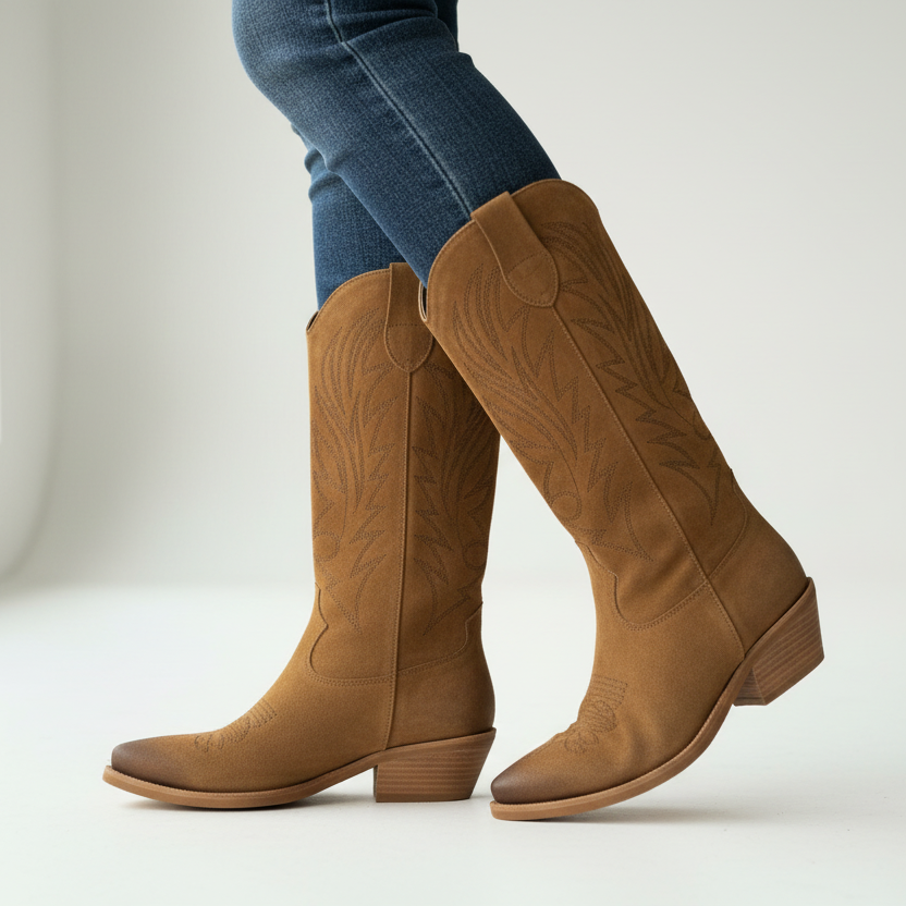 Texano lungo Riccianera CAMOSCIO cuoio