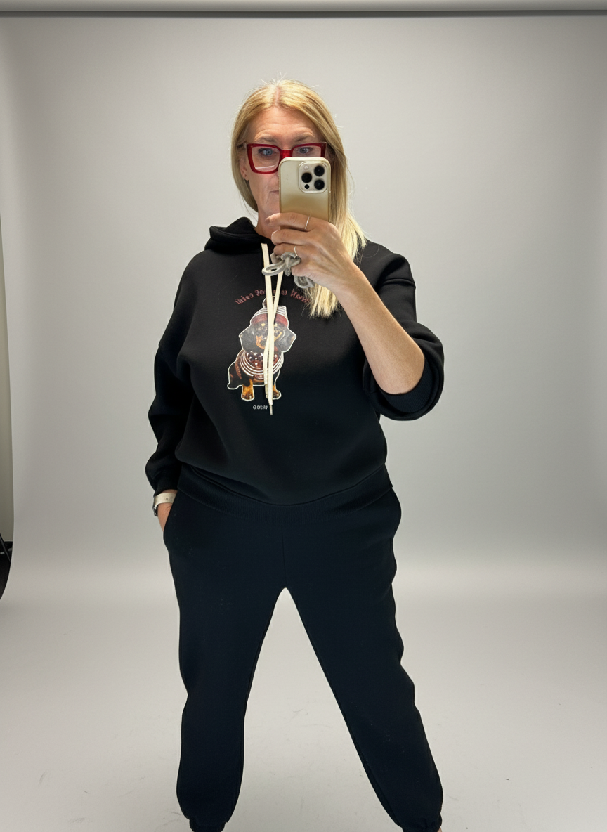 Felpa cappuccio Vicolo nera stampa bassotto