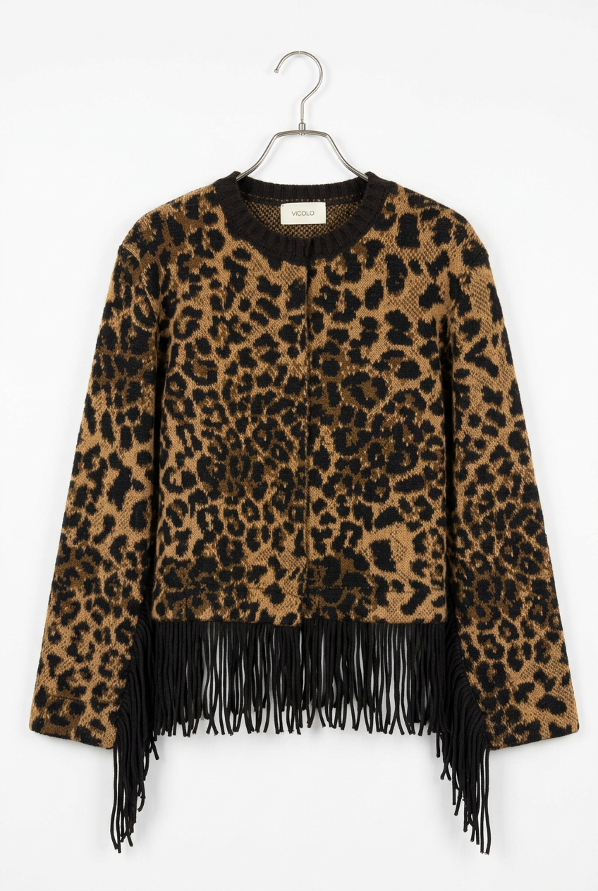 VICOLO MAGLIA BOMBER ANIMALIER FRANGE