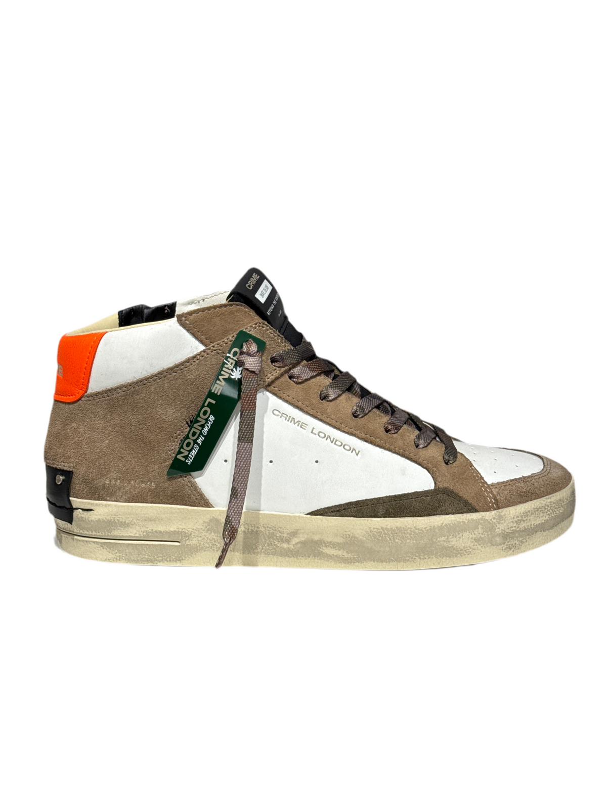 Sneakers uomo Crime London SK8 de luxe MID bianca dettagli beige-verdi 11152AA8.18