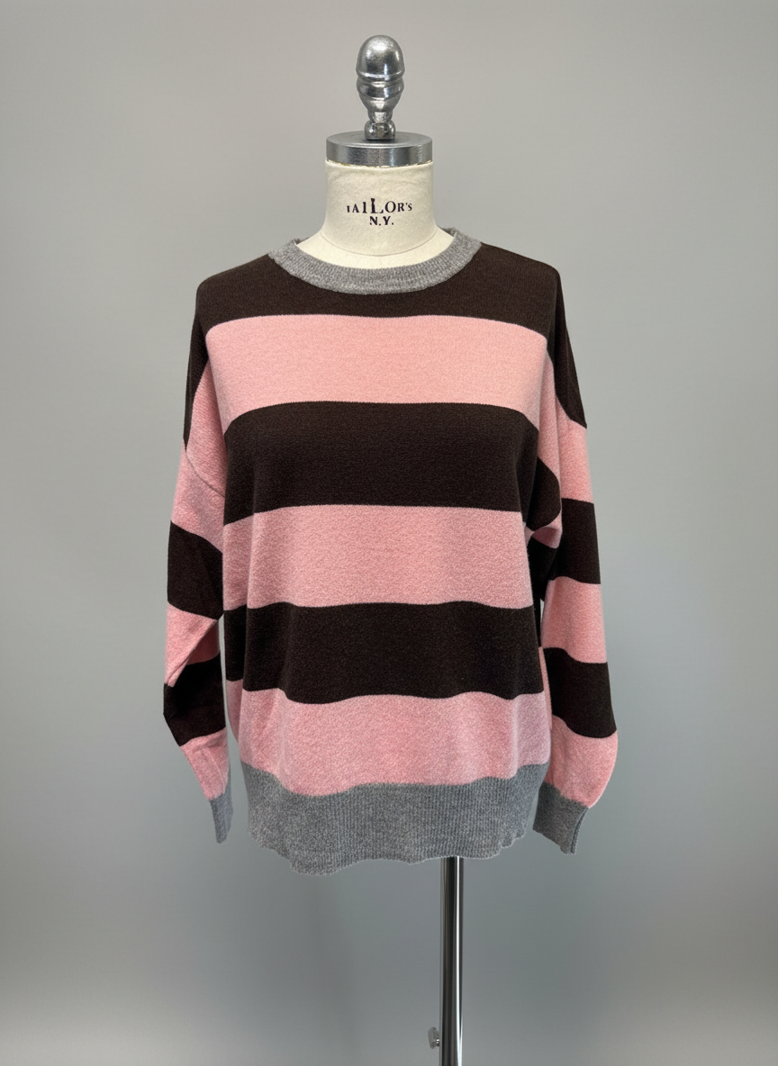 Maglia righe testa di moro-rosa - grigio Lineaelle
