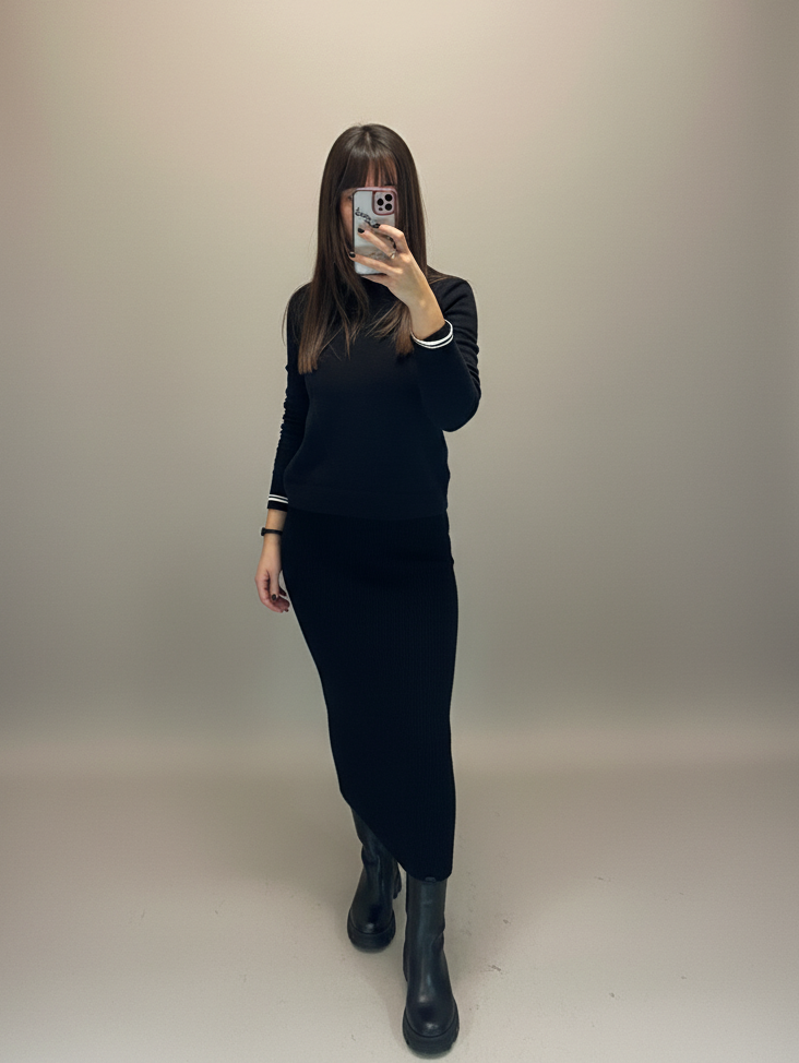 Gonna lunga costina nera LineaElle