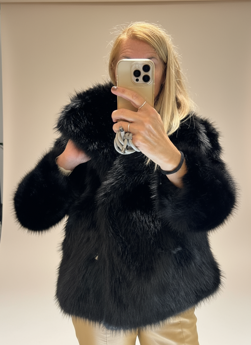 Pelliccia eco Susy mix  doppioipetto nero