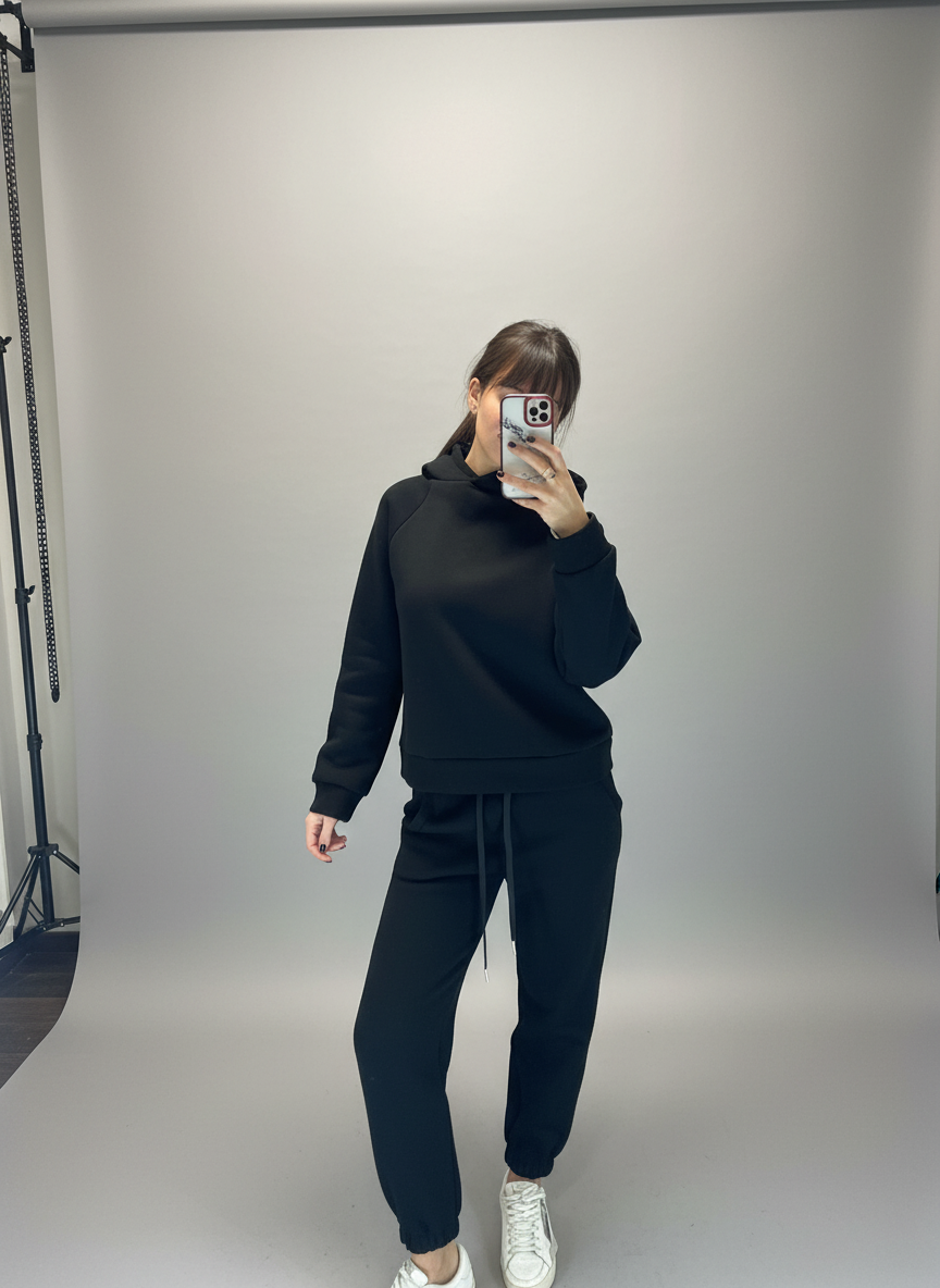 completo felpa cappuccio nera luisa lineaelle