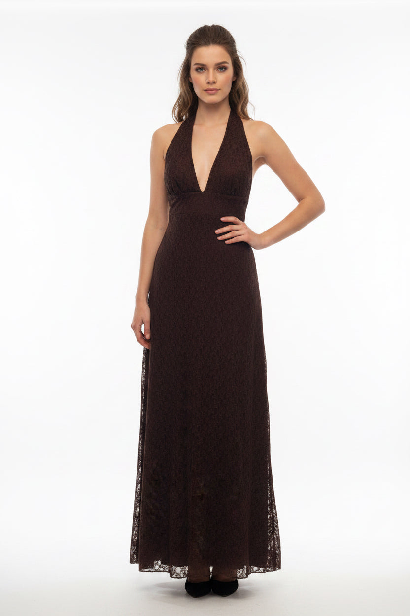 LINEAELLE ABITO PIZZO ELASTICIZZATO MARRONE