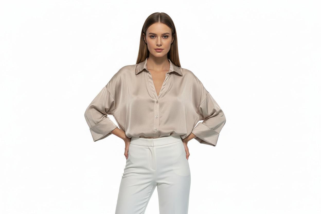 LINEAELLE CAMICIA RASO VISCOSA TORTORA 14078