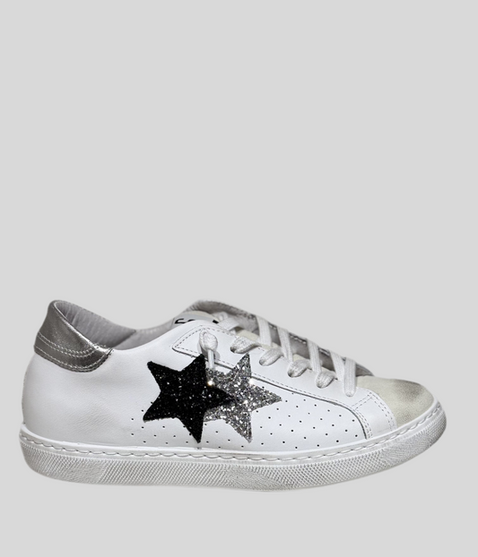 Sneakers donna pelle bianca used  silver-black2star