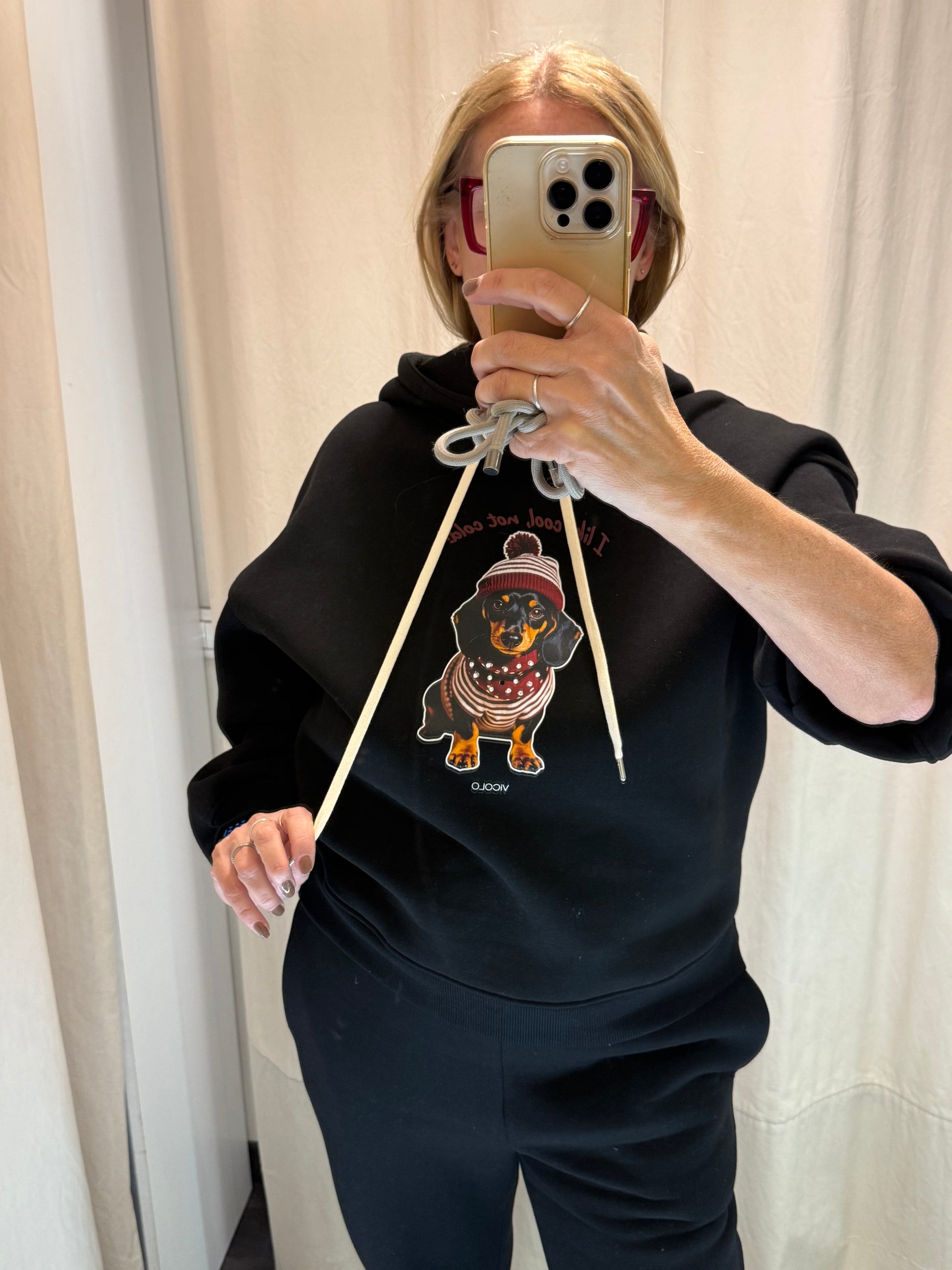 Felpa cappuccio Vicolo nera stampa bassotto