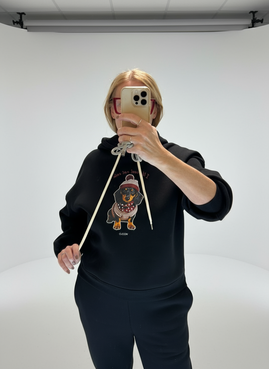 Felpa cappuccio Vicolo nera stampa bassotto