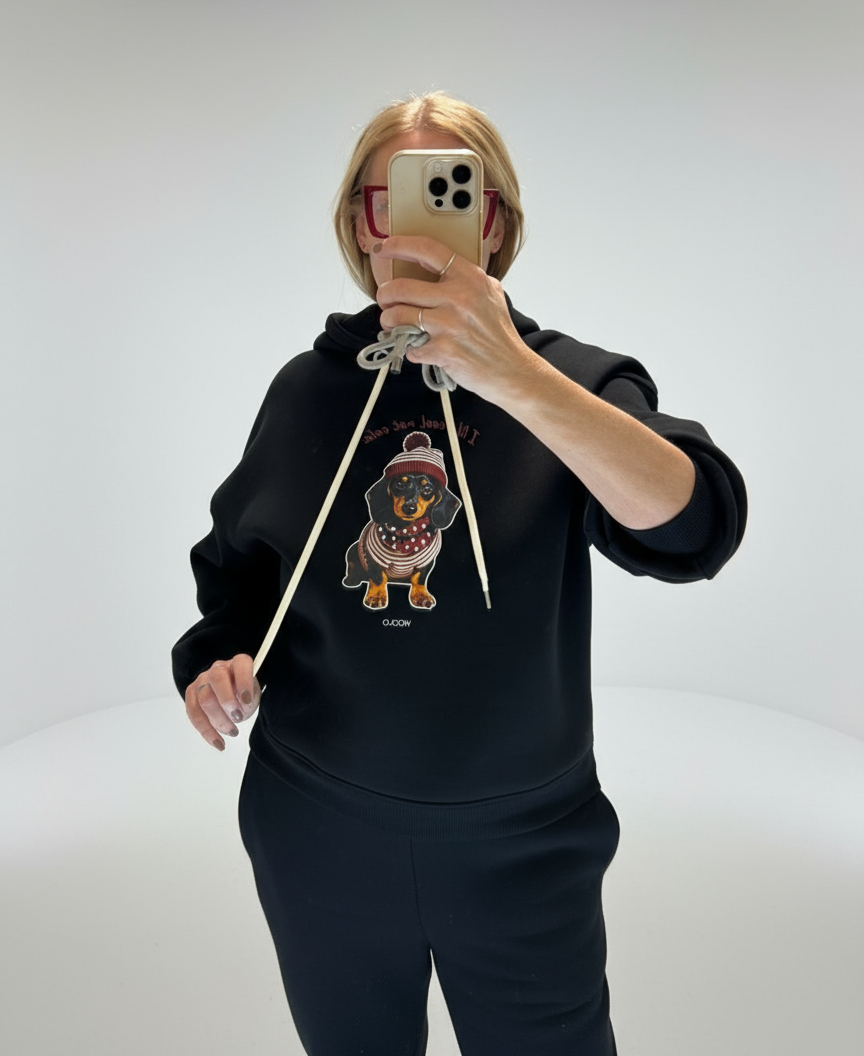 Felpa cappuccio Vicolo nera stampa bassotto