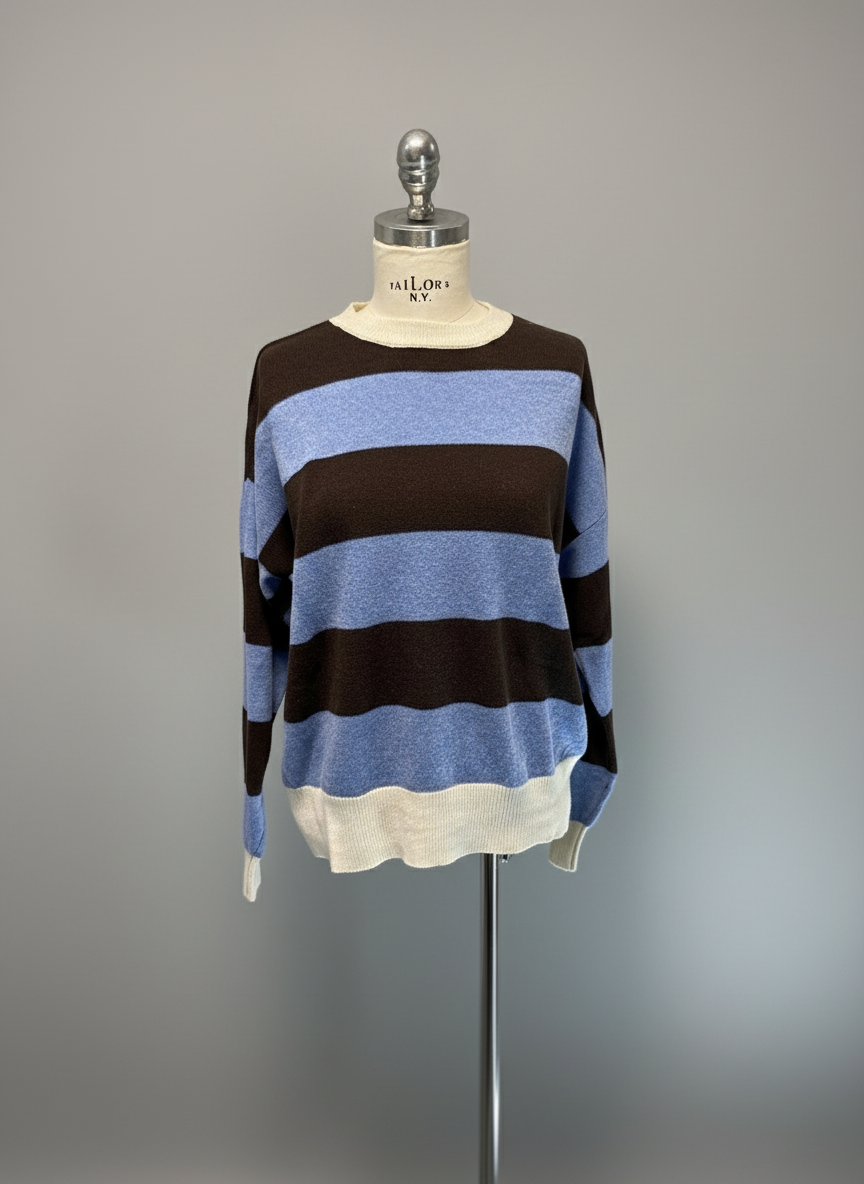 Maglia righe testa di moro-celeste - panna Lineaelle