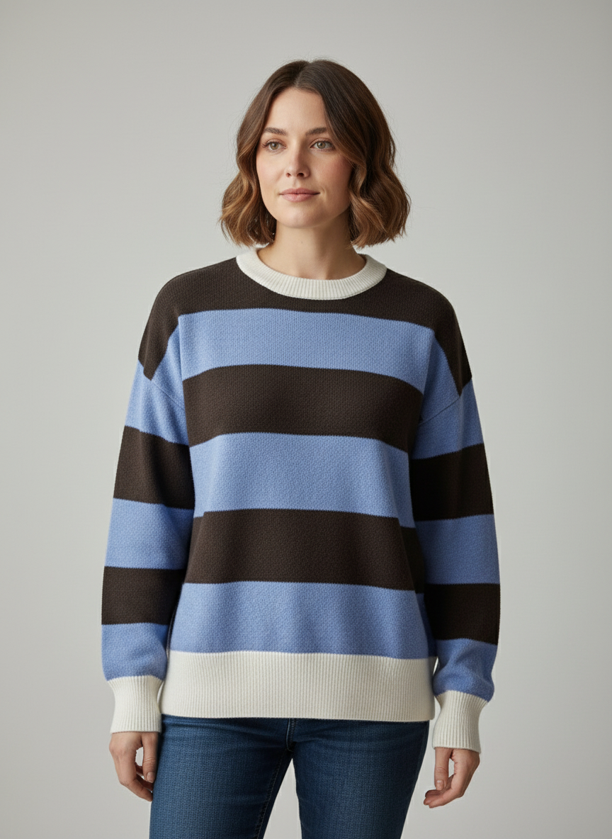 Maglia righe testa di moro-celeste - panna Lineaelle