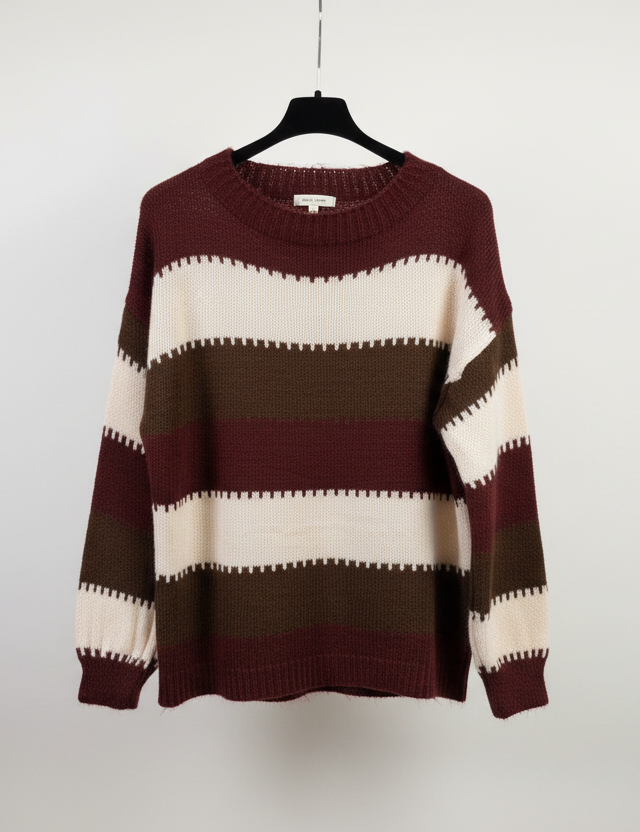 maglia maxi righe bordeaux- beige-tdm  lineaelle