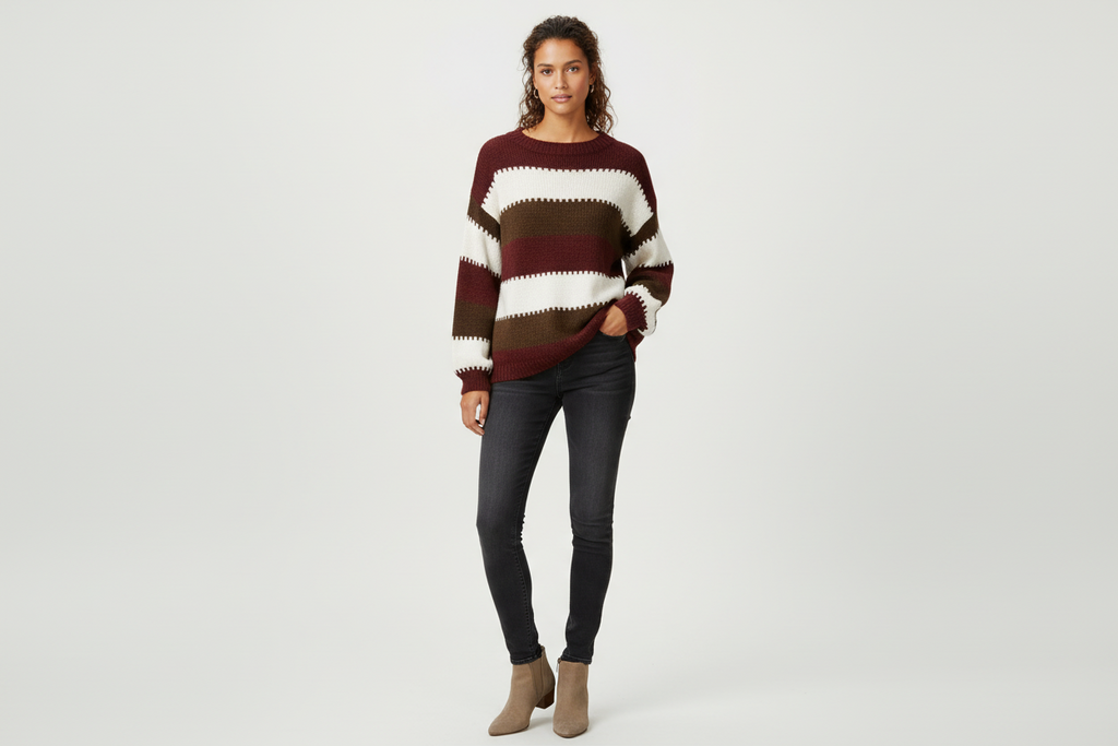 maglia maxi righe bordeaux- beige-tdm  lineaelle